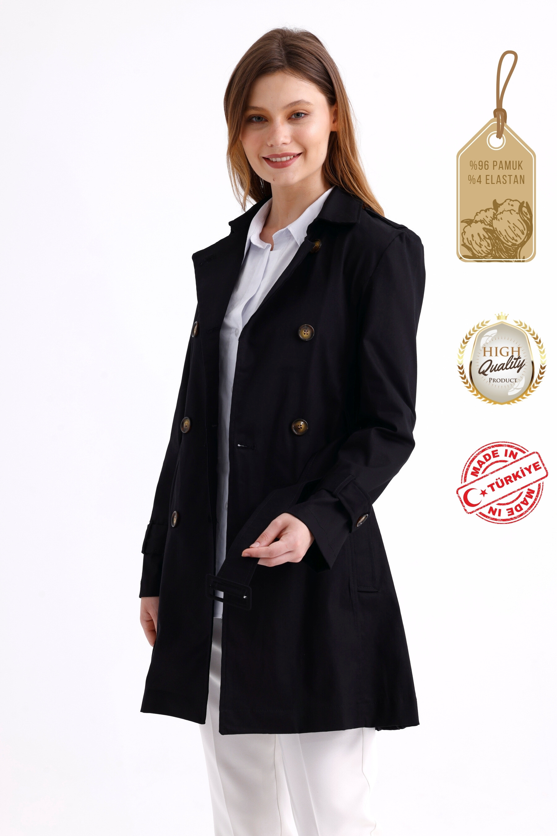 Pastelastore%20Esnek%20Pamuk%20Gabardin%20Kısa%20(80cm)%20Omuz%20Apoletli%20Kemerli%20Kadın%20Trençkot%201120